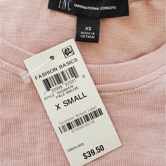 INC Long-Sleeve Draped Ribbed T-Shirt size XS in Pale Mauve - NEW - Picture 10 of 12